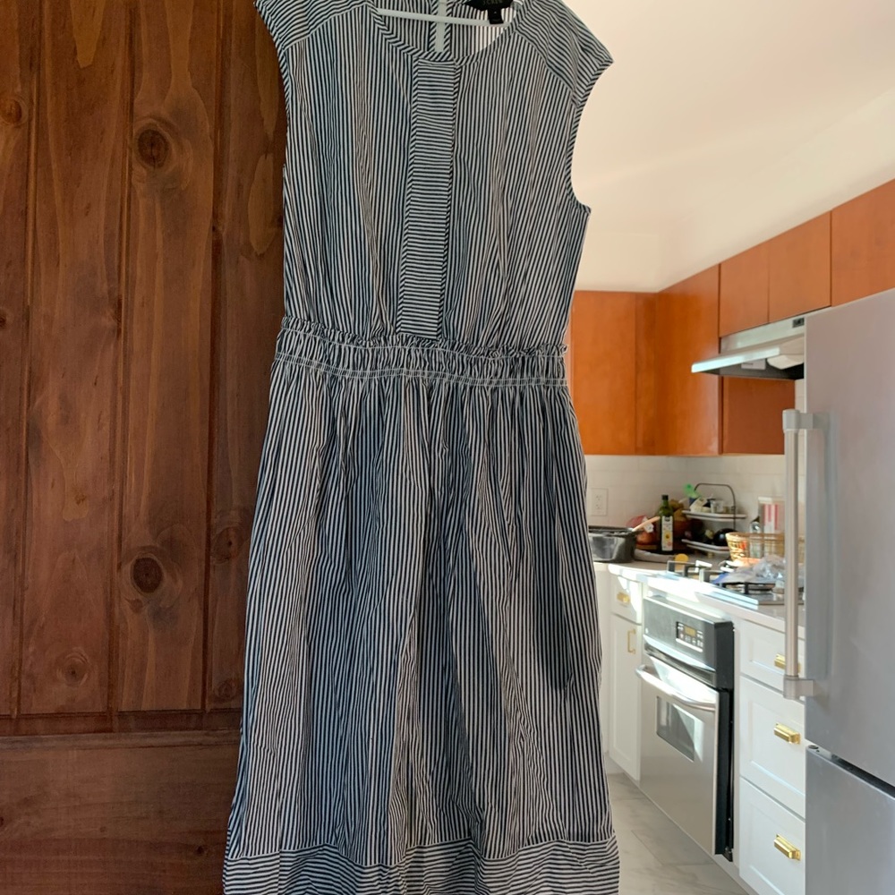 J crew sleeveless charcoal and white stripe dress